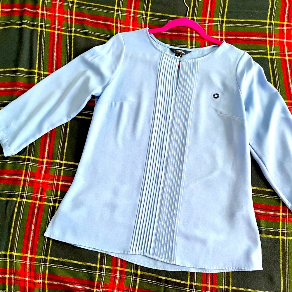 Lands End Chase Bank Women’s Light Blue Blouse 3/4 Sleeves